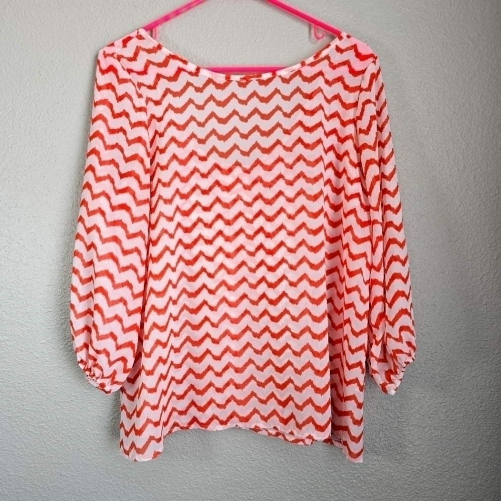 Boutique chiffon red and white blouse with bow - Picture 2 of 4